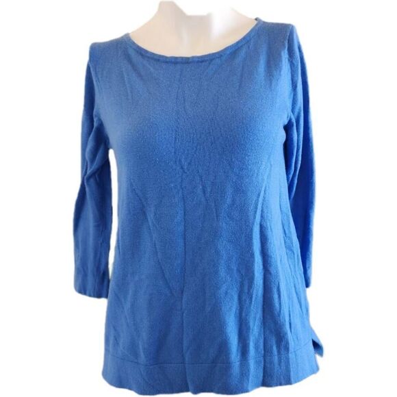 Talbots Women's small cashmere blend royal blue soft 3/4 sleeve sweater - Picture 1 of 6